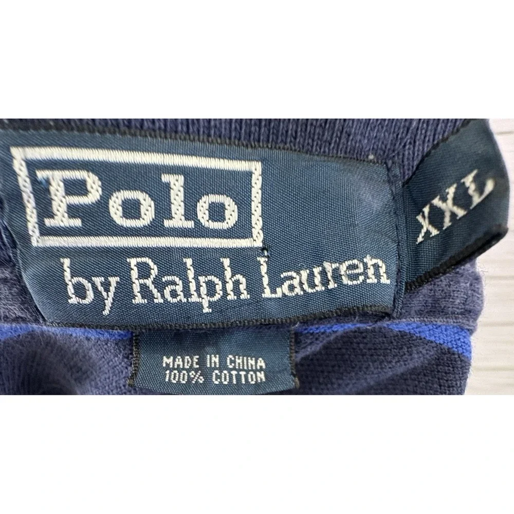 Polo‎ Ralph Lauren Men's Polo Golf Shirt Sz 2XL Navy Blue WithWhite Stripes
